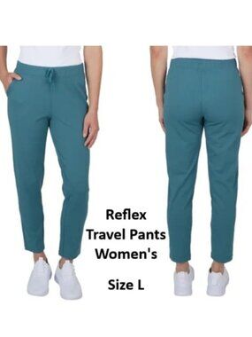 Reflex Women's Travel Jogger Pants L Blue Green Teal Lightweight Stretch Workout